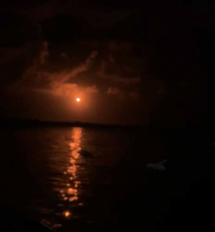 Occupation gunboats fire flares in the open sea in the northern Gaza Strip.