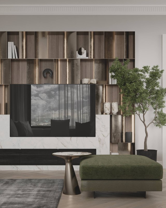 Телевизор не должен существовать как черное окно в неизвестности на вашей стене Мы собрали для вас несколько вариантов ТВ-зон из наших проектов каж... - изображение 6 - панелью, стеллажом, камином