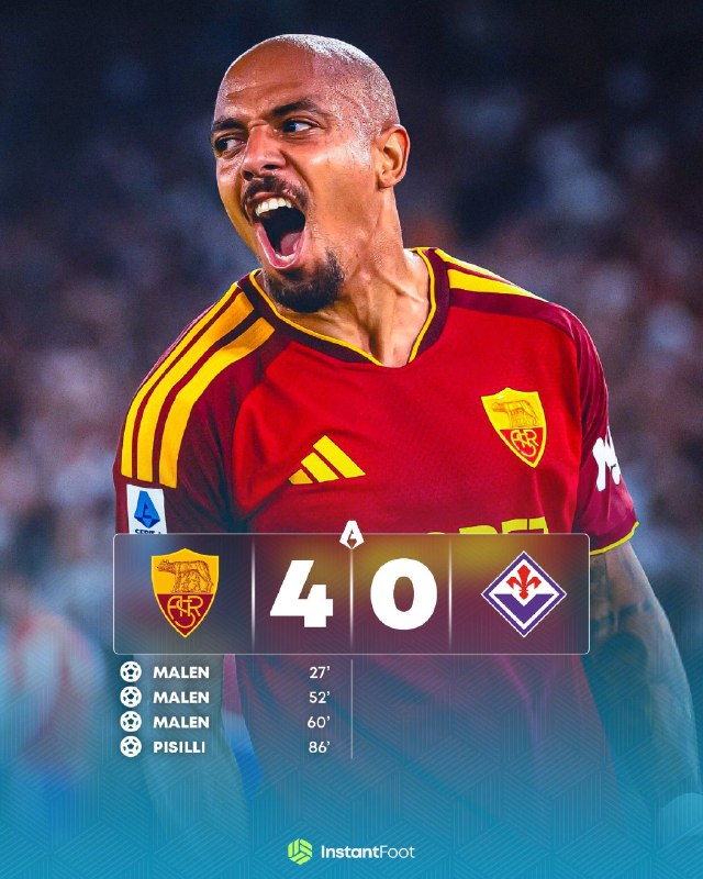 ⚽اخبار داغ فوتبالی🔴🔵: هفته اول سری آ رم 4 _ فیورنتینا 0 🔴 گرگ ها قاطعانه شروع کردند! برتری پرگل در شب هتریک مالن ⚽️ @HotFootball_News