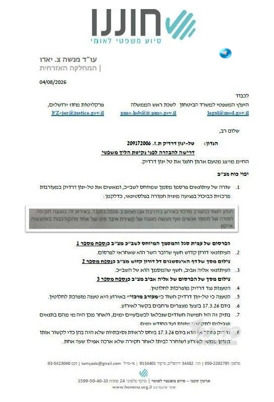 🇮🇱 ממשיכים להתעלל בטל ינון דרדיק # טל ינון דרדיק במכתב למשרד הביטחון והשב״כ: תוציאו הבהרה שאני לא חשוד מר…