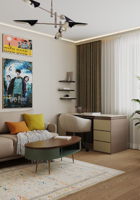 Сделали гостиную 17,3 кв.м по-мужски , но без бородатых стереотипов с характером и чувством юмора. Нейтральный бежевый диван и минималистичное крес... - изображение 3 - тонах, ковёр, акцент