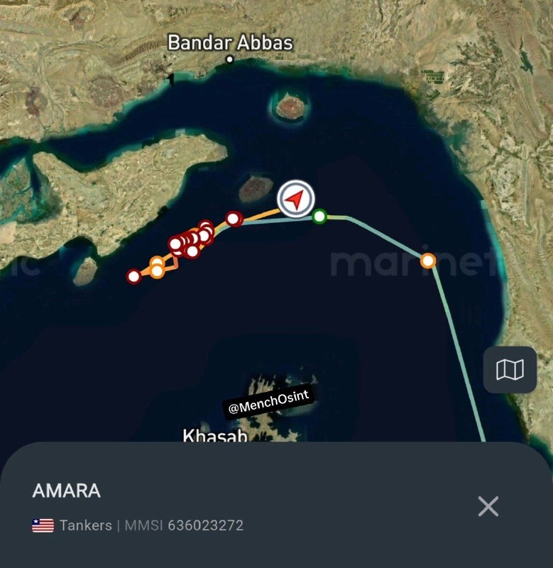 Partisan / پارتیزان: 🔹 نفتکش AMARA متعلق به امارات عربی با پرچم لیبریا به مقصد جبلعلی در خلیج فارس که از روز گذشته چندبار برای عبور از تنگه