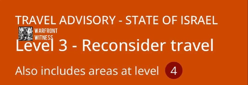 🇺🇸🇮🇱 US State Department: The travel advisory for Israel has been updated to reflect the heightened threat of regional attacks by the Iran-backed Houthis, while remaining at Level 3, "Reconsider Travel."