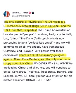 Trump rejects new AI guardrails and singles out Anthropic's chief executive