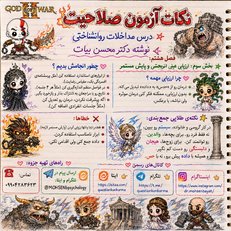 مقاله، پایان نامه، رساله، کتاب، استخدامی.مشاوره کنکوری: آزمون صلاحیت حرفه‌ای روان‌شناسان🧠 درس: مداخلات روان‌شناختی📚 فصل هشتم | بخش3✍🏻 تألیف و تدوین: دکتر محسن بیات━━━━━━━━━━━━━