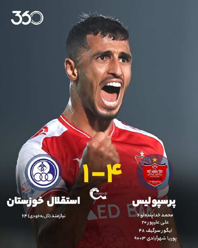 خبرفوری: 🔺 گل چهارم پرسپولیس شهرآبادی در دقیقه 90+3 پرسپولیس 4 - استقلال خوزستان 1 @khabarfouri🔺اولین برد خانگی سرخپوشان🔹 برد کم‌