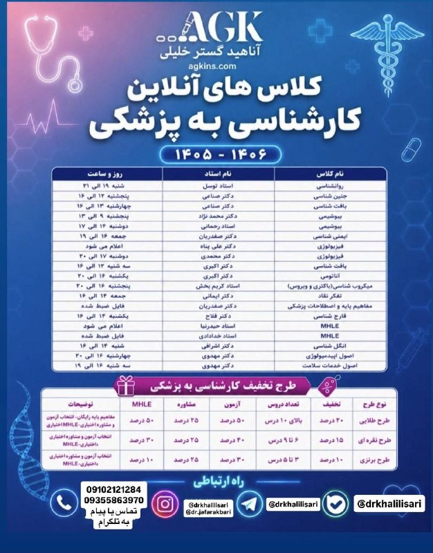 گروه آموزشی دکتر خلیلی(ساری): 🩺 مسیر پزشکی، با یک انتخاب درست آغاز می‌شود...⭐️بالاخره برنامه کلاس‌های کارشناسی به پزشکی ۱۴۰۵–۱۴۰۶ منتشر شد. 🔖در این پو