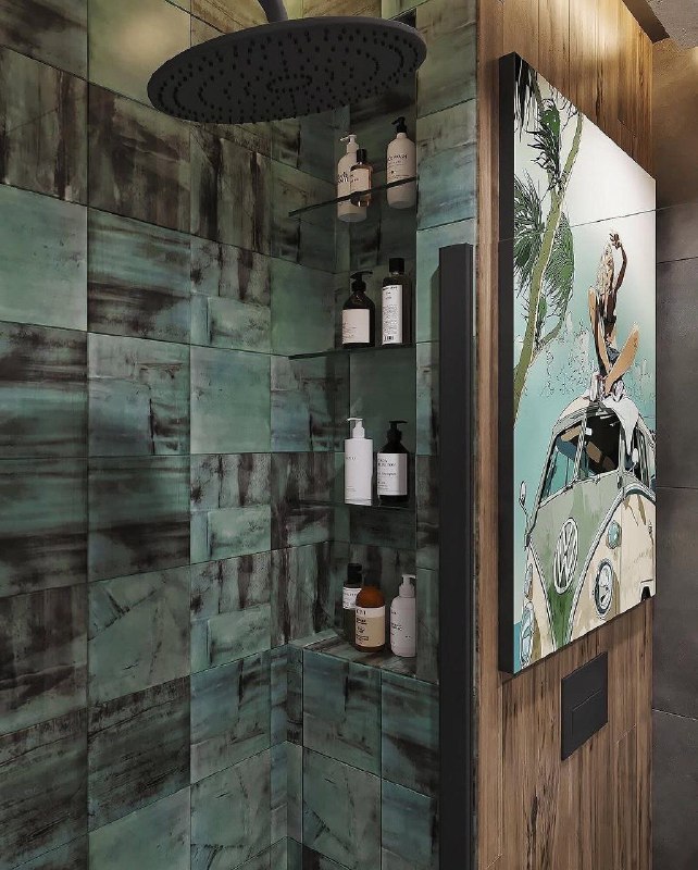 Интерьер ванной комнаты выполнен в тёмных тонах. Площадь составляет 4 квадратных метра. МЫ В МАХ подписаться - изображение 6 - интерьер, ванной, комнаты