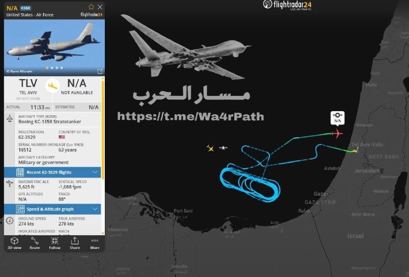— 🇵🇸/🇺🇸/🇪🇬/🇮🇱 מטוס מכלית KC-135R של חיל האוויר האמריקאי ביצע פעולות צמודות ליד חצי האי סיני המצרי ו…