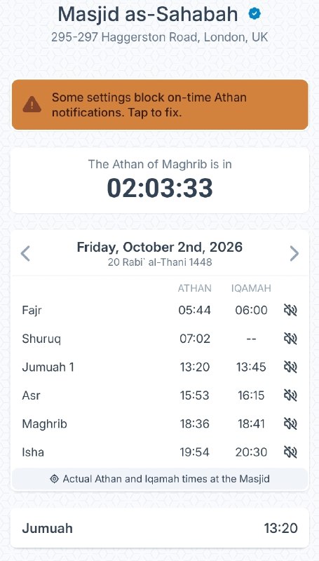 Updated prayer times as of tomorrow: