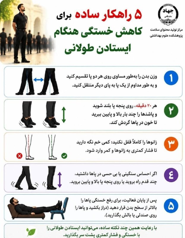 كانال گرگان 🌹: 📸 ۵ راهکار ساده برای کاهش خستگی هنگام ایستادن طولانی🔹با رعایت همین چند نکته ساده، میتوانید ایستادن طولانی را با خستگی و
