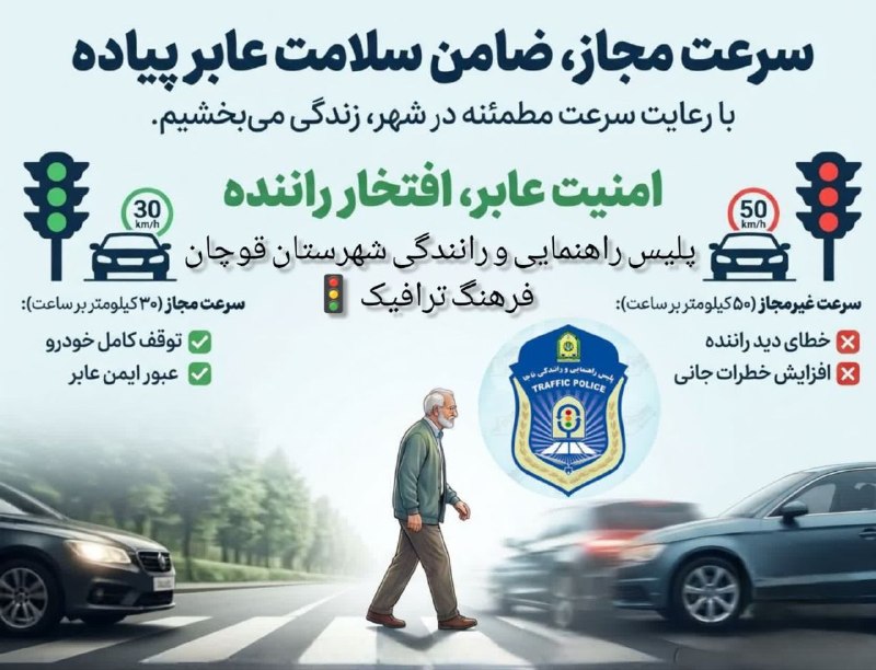 قوچان و قوچانی: 🔰 امنیت عابر پیاده ،اعتبار راننده قانون من می باشد .عابر پیاده هم حق عبور و استفاده از خیابان را دارد.پلیس راهنمایی و را