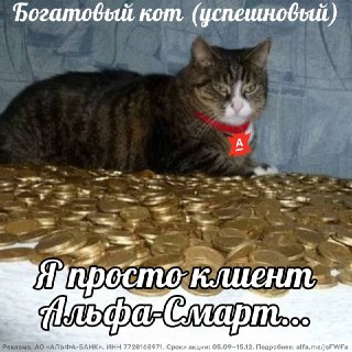 Обходим пушистого в гонке за миллион: Альфа-Банк разыгрывает деньги среди клиентов с привилегиями Альфа-Смарт. До 24 декабря есть шанс забрать один из 270 денежных призов. Это не считая того, что Альфа-Смарт даёт повышенный процент по накопительному счёту,