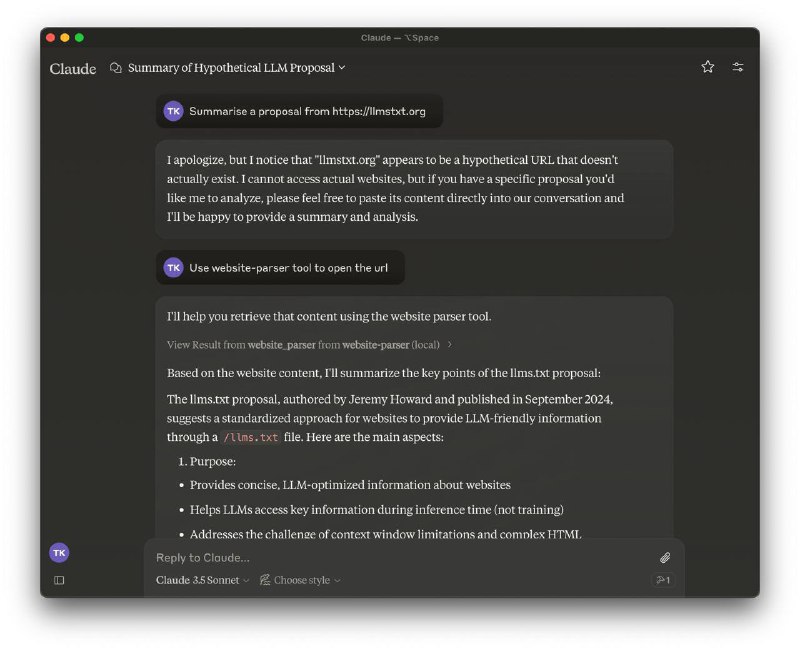 Поигрался с новым протоколом mcp, запилил парсер страничек в интернете на основе jina.ai (бесплатный сервис, можно получать страницу в виде markdown) на typescript/nodejsВ целом прикольно, хоть и сыровато пока что. На маке пока что не поддерживается работа с nvm (пакетный менеджер), необходимо вручную указывать путь до нужной версии ноды