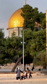 סצנה שבה התמימות מהולה בקדושת המקום ילדים משחקים במסגד אל-אקצא המבורך.