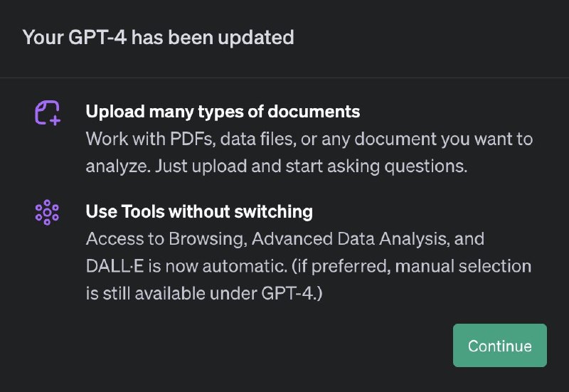 Chat GPT终于上线了文档分析的功能，并且可以自己选择需要调用的模型能力