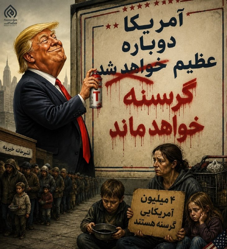 Masaf | مؤسسه مصاف: 📸 قالیباف شعار انتخاباتی ترامپ را به تمسخر گرفت: آمریکا را دوباره گرسنه میکنیم | ۴۷ میلیون آمریکایی گرسنهاند و این آما