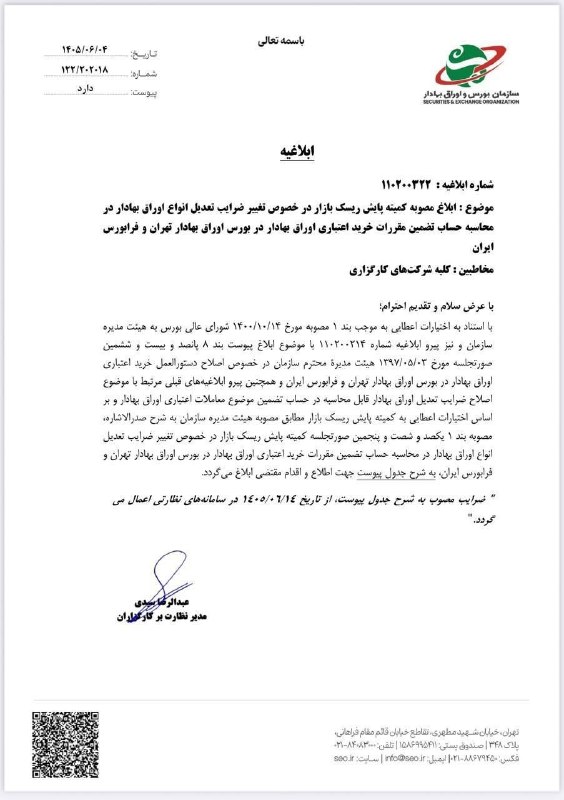 بورس۲۴ | Bourse24: 🔴 کاهش ضریب اعتباری خرید سهام در بورس و فرابورس از ۷۰ به ۶۵ درصددر بازار پایه زرد فرابورس از ۲۱ به ۱۹.۵ درصد برای حق تقد