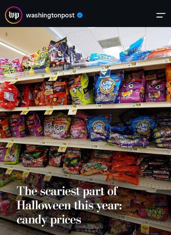 הוושינגטון פוסט: החלק המפחיד ביותר של ליל כל הקדושים השנה הוא מחיר האוכל ממתקים ושוקולד הם המזון העיקרי בלי…