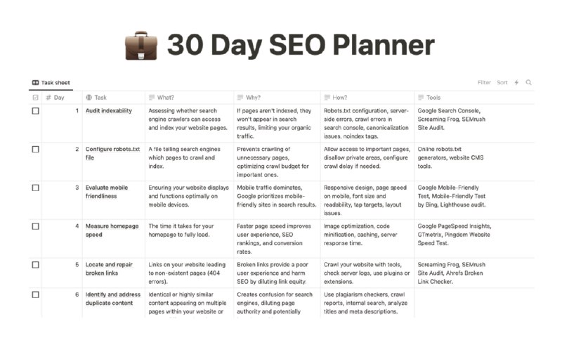 Increase Website Traffic With This 30 Day SEO Planner