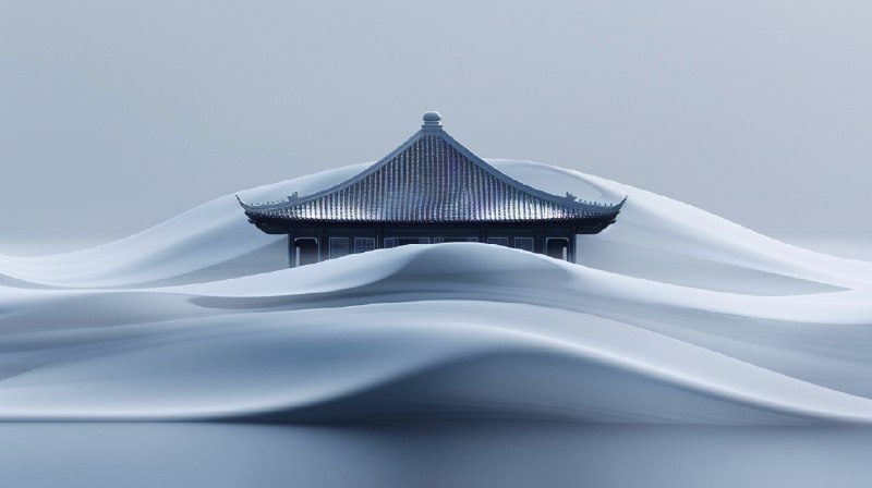 今天跑的最喜欢的图，中式建筑和抽象云雾融合探索页面的提示词改的