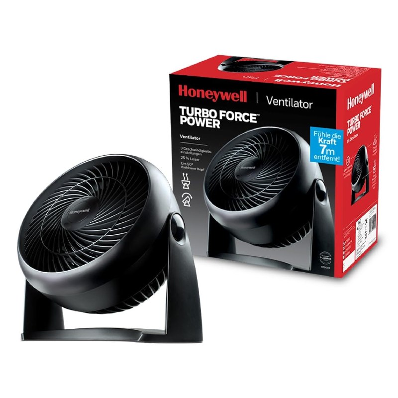 HONEYWELL TurboForce Turbo Vantilatör HT900E, Sessiz Soğutma, 90 Dereceye Kadar Ayarlanabilir Eğim Açısı, 3 Hız Ayarı, Duvara Montaj, Masa Vantilatörü - Siyah HONEYWELL TurboForce