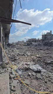 השפעות ההרס במתחם המסחרי אל-סח'רה, מזרחית לשכונת אל-תופה, מזרחית לעזה, בעקבות הפצצת מטוסי כיבוש אתמול.