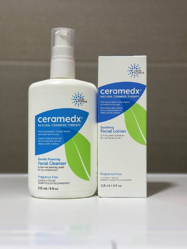 Пенка для умывания восстанавливающая кожный барьер и успокаивающий лосьон с керамидами для чувствите