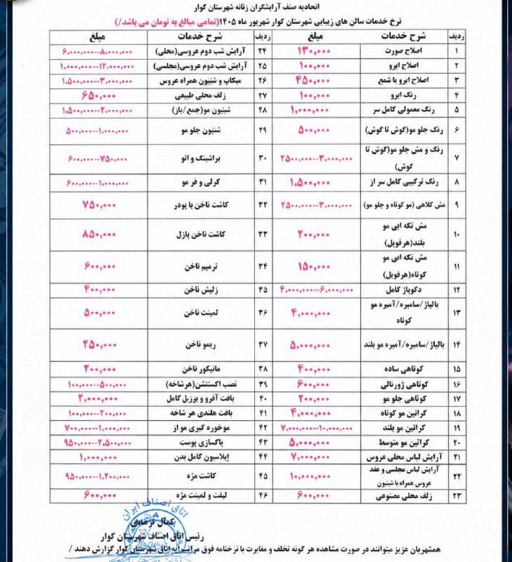 رادیو اقتصاد💯: نرخ جدید آرایشگاه‌های زنانه اعلام شد!@radioegtesad
