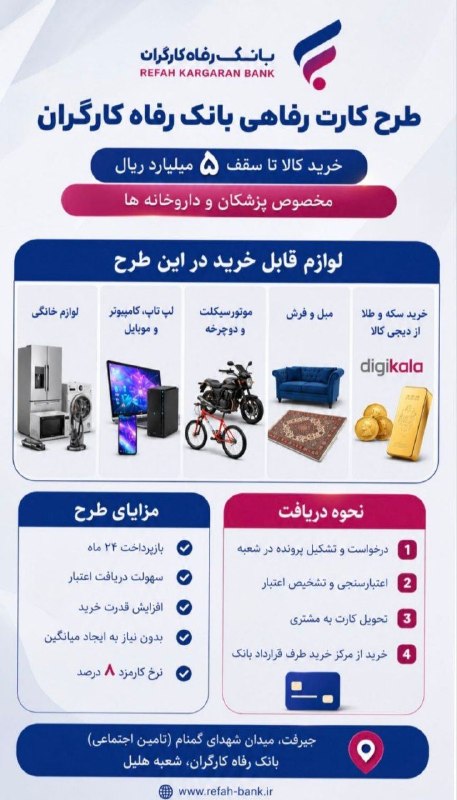 کانال خبری کنارصندل: ⭕️ جزییات طرح کارت رفاهی بانک رفاه کارگران، مخصوص پزشکان و داروخانه ها@konarsandal