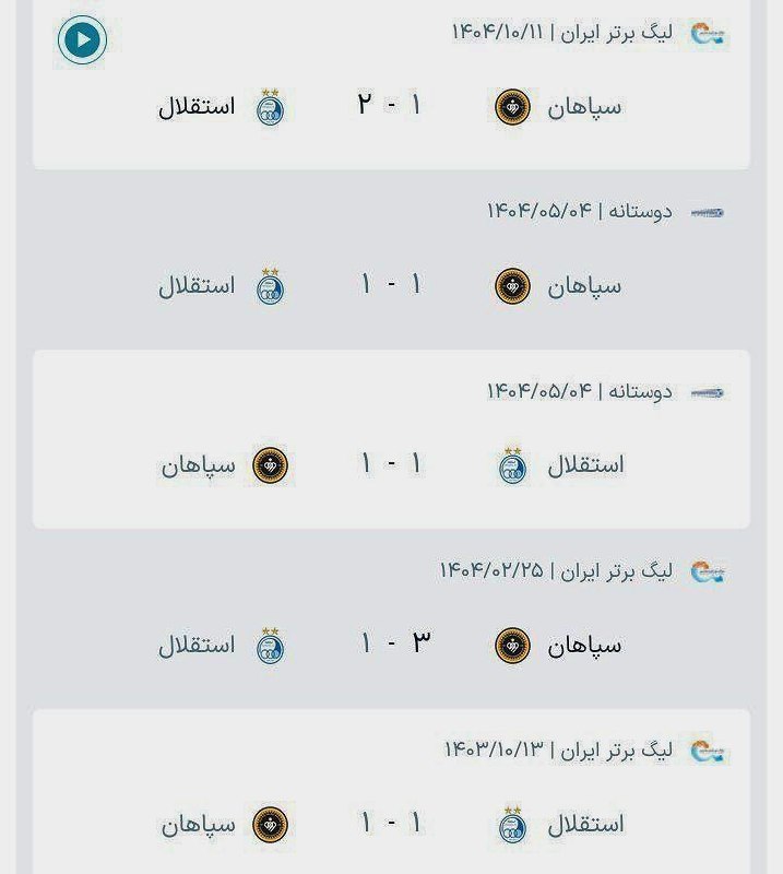استقلالی | Esteghlali: نتایج ۵ بازی آخر استقلال و سپاهان:۱ برد استقلال ۳ مساوی ۱ برد سپاهان💙@Esteghlali