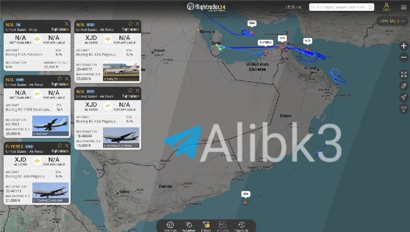 Ali Bk - ترجمه🇮🇷: تعداد هواپیماهای سوخترسان آمریکایی فعال در نزدیکی تنگه هرمز که از فرودگاه بن گوریون وارد میشوند، نشان میدهد که ایالات