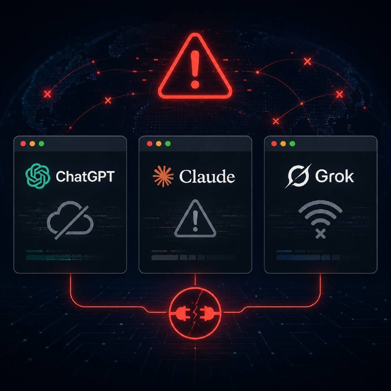 Digiato | دیجیاتو: ⏺اختلال هم‌زمان ChatGPT، Claude و Grok🔸دیروز سه پلتفرم بزرگ هوش مصنوعی یعنی ChatGPT، Claude و Grok تقریباً هم‌زمان با اخ