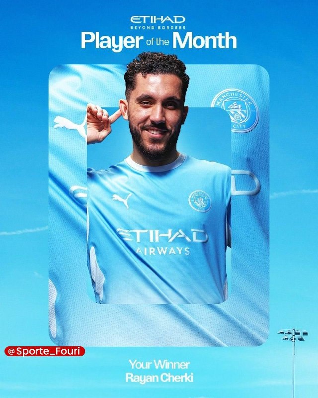 ورزش فوری 🥇: رایان چرکی به عنوان بهترین بازیکن ماه منچسترسیتی انتخاب شد⚽️ @Sporte_Fouri
