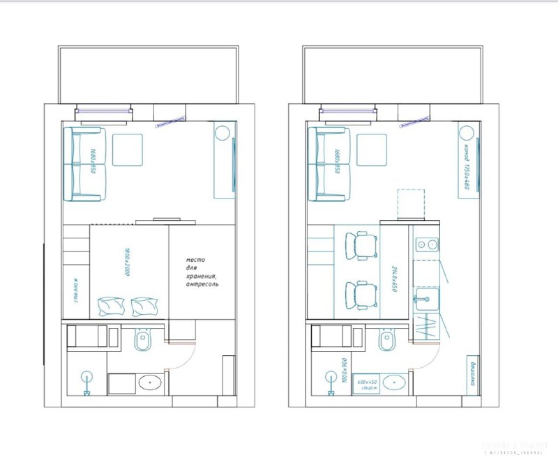 Квартира - студия 23 м в для молодой пары Помимо общих задач к жилью, требовалась рабочая зона для двоих без доступа прямого света. Высота потолка ... - изображение 10 - дизайн, квартира, студия