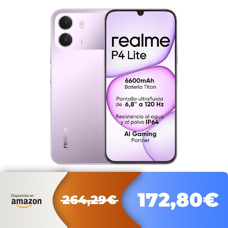 🔥 realme Smartphone P4 256GB 6.8" LCD 6600mAh Morado  🤯 -40%! MEGAprecio! ¡Mínim