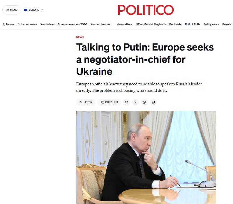 Negociación inmediata - Europa busca un representante para las negociaciones directas con Putin – Politico