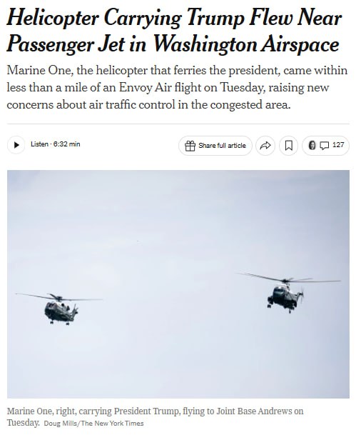 מסוק Marine One שנשא את טראמפ הגיע ביום שלישי בטווח של 0.8 מייל אופקית ו-700 רגל אנכית ממטוס נוסעים של Envo…
