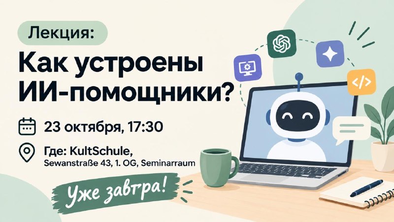 🤖 Лекция: Как устроены ИИ-помощники?Завтра будет открытая лекция для тех, кто хочет разобраться, как устроены ИИ-помощники и как с их помощью упростить повседневные задачи.О чём поговорим?• Не только ChatGPT. Какие ещё ИИ-модели существуют? Можно ли запуст