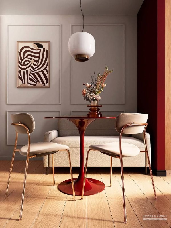 Квартира - студия 23 м Тёплый современный интерьер с выразительными винными акцентами, натуральным деревом и графичными тёмными фасадами. Компактно... - изображение 5 - дизайн, квартира, студия