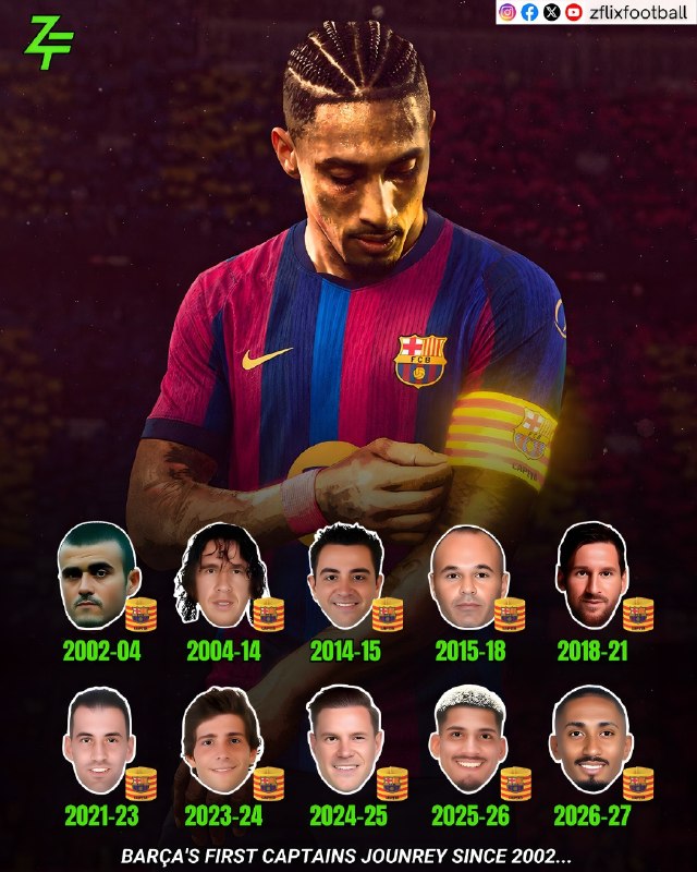 FIFA News 90: 🇪🇸تمامکاپیتانهایاول بارسا در فصول اخیر رقابت ها به مناسبت رسیدن بازوبند کاپیتانی به رافینیا