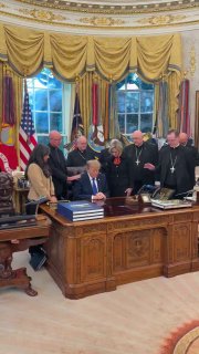 Catholic bishops pray with Trump in his office, and he is in a state of great reverence.