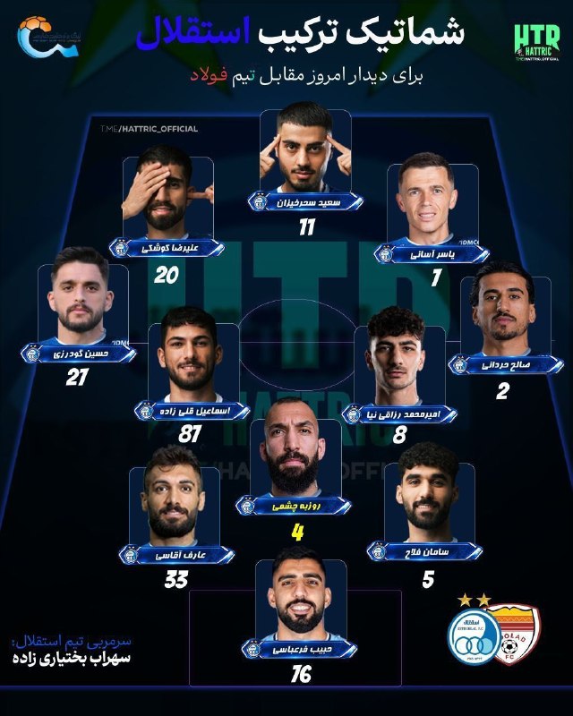 ⭐️ استقلال ⭐️: شماتیک ترکیب استقلال 🔵 ➫ @Esteqhlal 🌟🌟