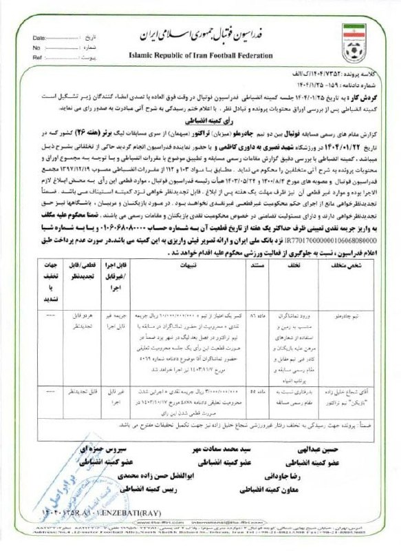 اخبار ورزشی: 🔴 دیدار تراکتور و چادرملو در چارچوب هفته چهارم لیگبرتر در استادیوم شهیدنصیری یزد بدون حضور تماشاگران برگزار خواهد شد.@v