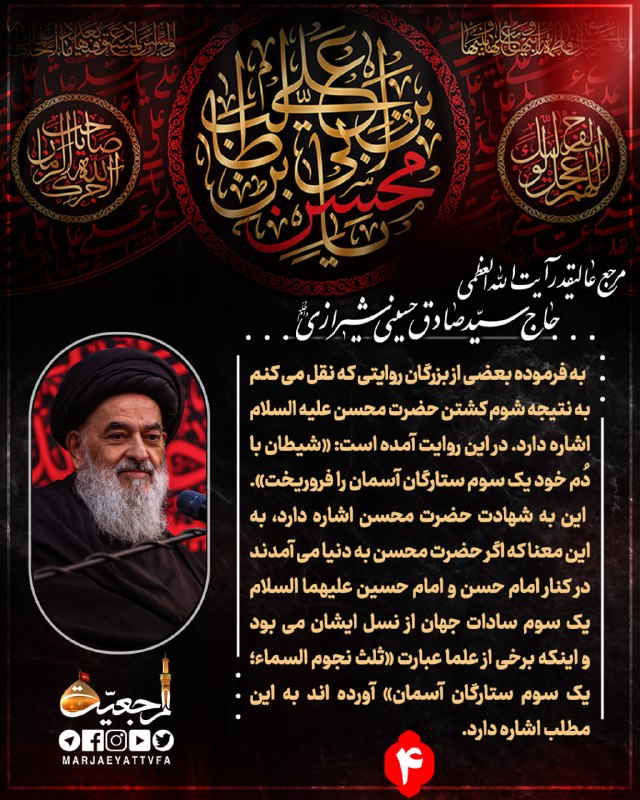 شبکه جهانی مرجعیت: ▪️ #کلام_مرجعیت(۴)مرجع عالیقدر حضرت آیت الله العظمی سید صادق حسینی شیرازی دام ظله: «به فرموده بعضی از بزرگان روایتی که ن