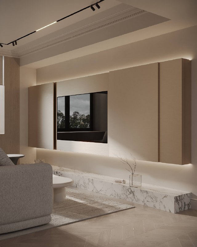 Телевизор не должен существовать как черное окно в неизвестности на вашей стене Мы собрали для вас несколько вариантов ТВ-зон из наших проектов каж... - изображение 9 - панелью, стеллажом, камином