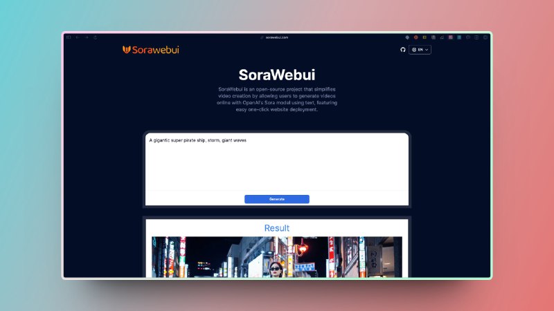 发现一个开源的 Sora Web 客户端，准备等 Sora 上线就搞的开发者可以看看，提前研究一下