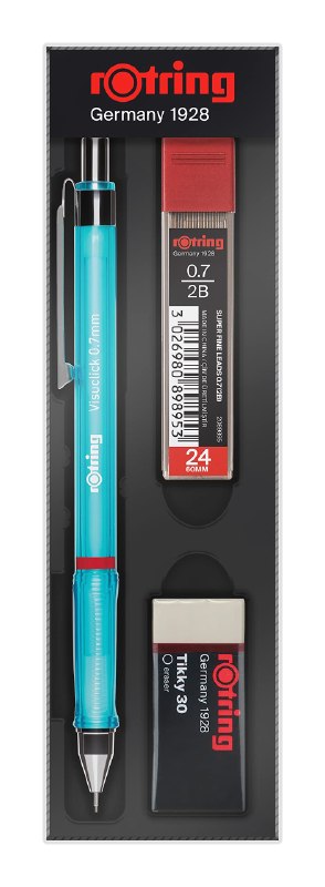 Rotring Visuclick Versatil Kalem 3lü Okul Seti, Uçlu Kalem 0.7 mm, 0.7 Uç 2B, Silgi Hediye - Mavi