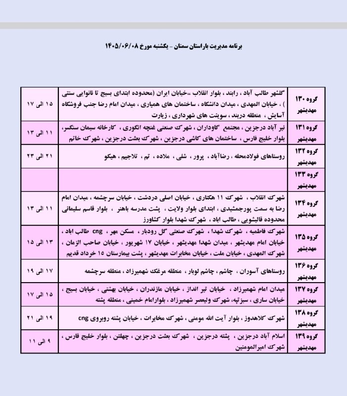 نیازمندی ها و مشاغل سمنان: خاموشی (قطعی برق) برنامه مدیریت بار یکشنبه ۸ شهریور ماه شهرستانهای سرخه و مهدیشهر𝒄𝒉𝒂𝒏𝒏𝒆𝒍➣ @niazmandiha_semnan#نیازمندی_م