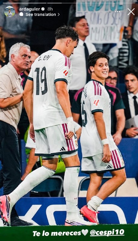 رئال ‌مادرید توییت | Real Madrid Tweet: 📲 استوری آردا گولر برای کارلوس اسپی در اینستاگرام : "شایسته این بودی." 🤍@Real_Madrid_Tweets